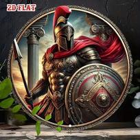 Metal Spartan Shield Wall Art Ancient Greek Warrior Helmet Decor Aluminum Plaque Home Office Gift 20x20 įvairiaspalvis