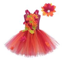 Autumn Colors Kids Tutu Dress with Hairpin Thanksgiving DayDress Fashion Dance Costumes  Dance M/100cm raudona
