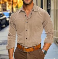 Men's Collared Button Down Casual Long Sleeved Shirt  Everyday Comfortable Shirt XXL chaki