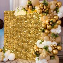 Shimmer Gold Wall Backdrop 24Pcs Square Sequin Glitter Backdrop Panel For Birthdays Wedding Halloween Christmas multi
