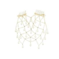 Boho Pearl Mesh Headpiece Luxury Waterdrop Pendant Wedding Hair Comb Elegant Head Chain Beaded Headpiece Wedding Accessories auksas