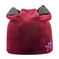Žieminė Velvet Beanie Mergaitėms Kalnų krištolas Ausinės Kepurė Moterims Šilta Minkšta Moteriškos Kepurės Kepurės raudona