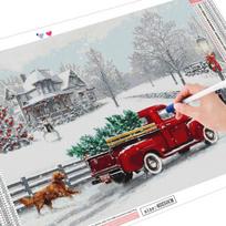 Deimantinis paveikslas Kalėdų žiemos šuo Deimantinis siuvinėjimas Automobilių peizažas Mozaika Sniego rankdarbiai Namų dekoras Full Round (20X30CM)