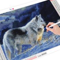 Viso kvadrato apvalus deimantinis paveikslas Vilko kryžminio dygsnio 5D DIY deimantinis siuvinėjimas Gyvūnų rankdarbiai Sniego rankų darbo dovana Full Round (20X30CM) gray