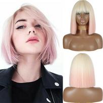 „MISS WIG“ trumpų „Bob“ tiesių plaukų perukas ir moteriškas sintetinis „Bob Wig“ auksinis rožinis perukas vakarėliui, kasdienis pečių ilgis gray