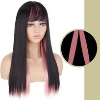 MERISIHAIR Sintetiniai ilgi tiesūs juodi perukai moterims su kirpčiukais Lolita Cosplay Daily Party karščiui atsparus pluošto perukas pink