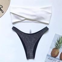 Sexy Bandeau Shiny Glitter Bikini Moteriški maudymosi kostiumėliai Moteriški maudymosi kostiumėliai Bikinio komplektas maudymosi kostiumėlis L auksas