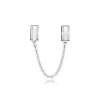 Genuine 925 Sterling Silver Clear CZ Insignia Clip Safety Chain Charms Beads for Jewelry Making Fit Original Bracelet white
