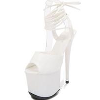 Vasariniai sandalai moterims Seksualūs aukštakulniai šou trumpakulniai, stora apačia šokių sandalai su stulpu 17cm kulnas 7cm platforma iš LFD 34 balta