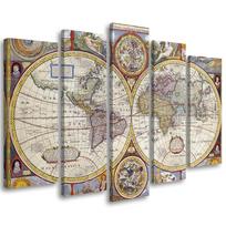Five piece picture canvas print Old World Map Retro 100x70 pilka spalva
