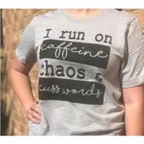 ZIMOXUAN I Run on Caffeine Chaos & Cuss Words Momlife Funny Women's Moms Tshirt Relaxed T-shirt 4XL pilka