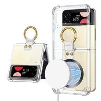 For Samsung Galaxy Z Flip 4 3 Magsafe Case Electroplated Cd Texture Magnetic Wireless Charging Transparent Ring Holder Hard Case For Galaxy Z Filp 3 skaidri