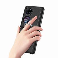 Slim Plain Leather Matte Feeling Cover Case For Huawei P50 Pocket Shockproof Drop Protection Folding Cases With Finger Ring for P50 Pocket juoda