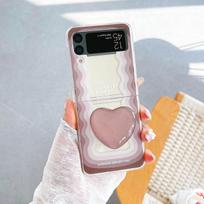 For Samsung Galaxy Z Flip 4 3 Case Gradient Waves Painted Transparent Shockproof Folding Hard Back Cover With Love Stand Holder Case and Holder ruda