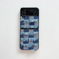 For Samsung Galaxy Z Flip 4 3 Flip4 Zflip3 Case Trendy Blue Denim Silicone Folding Shockproof Protection Back Cover Accessories for Galaxy Z Flip 4 tamsiai mėlyna spalva