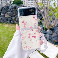 For Samsung Galaxy Z Flip 4 3 Case Small Flower Painted Bracelet Transparent Shockproof Hard Cover For Samsung Zflip4 Flip3 Case For Samsung Z Flip 4