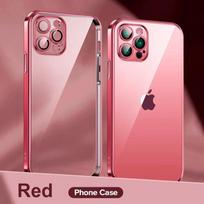Plating Frame With Lens Protection Film Clear Phone Case For Iphone 14 13 12 11 Pro Max Xs Mini Xr X 7 8 Plus Se 2022 2020 Cover For iPhone 8 raudona