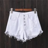 Smoke Gray Perforated Denim Shorts With Button Up And Women's Summer Wide Leg Pants 6XL balta