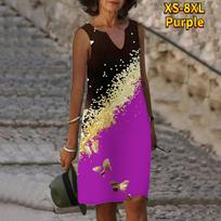 Women V Neck Summer Glittering Golden Butterfly Print Dress Casual Sleeveless Fashion Casual Loose Sexy Dresses Plus Size XS-8XL 8XL geltona