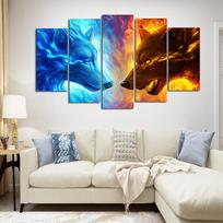 RELIABLI ART 5 panels Ledo ir ugnies vilko drobės tapyba Sienų meno plakatų spaudinys svetainei Gyvūnų menas Dekoratyvinės nuotraukos 20x35cm*2  20x45cm*2  20x55cm*1