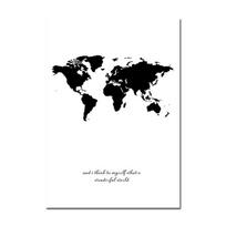 Nordic Poster Black White World Map Wall Art Canvas Prints Painting Quotes Decorative Pictures for Living Room Modern Home Decor 21x30cm No Frame