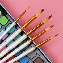 JOWOART Two-color Nylon Hair Round Head Paint Brush White Short Wood Rod Gouache Oil Brush Set 5pcs Wercolor Brush Painting Supplies