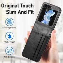 Piniginės funkcinis odinis krepšio dėklas, skirtas Samsung Galaxy Z Flip 5 4 5G Flip3 Flip4 Flip2 Flip5 Flip 3 2 kortelių kišeninis telefono dangtelis for Samsung Z Flip 5 juoda
