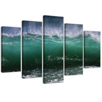 Five piece picture canvas print 5-PART Raging Waves Sea 100x70 žalia