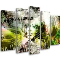 Five piece picture canvas print Sophia Loren 100x70 žalia