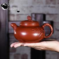 Kiniškas arbatinukas Yixing violetinio molio arbatinukas Visiškai rankų darbo Dahongpao įklijuotas gėlėmis čajoto arbatinukas Kung Fu arbatos rinkinys Arbatinukas 320 ml 1pcs China brown