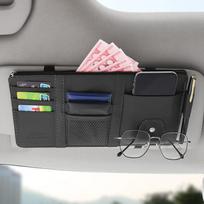 Automobilių akinių laikiklis PU odos daugiafunkcis saulės skydelio taško laikiklis laikymo kišenė auto akinių laikiklis kortelių laikiklis 29cm×14.5cm juoda