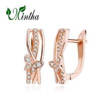 MINTHA Butterfly Clip Earrings Trendy Fashion Jewelry Cubic Zirconia Stud Earrings For Women Flower Rose Gold Color Earrings A beige