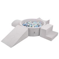 KiddyMoon putų žaidimų aikštelė vaikams su apvalia kamuoliuko aikštele (200 kamuoliukų Kamuoliai 7cm/2,75col), šviesiai pilka:Pearl/grey/transp/bblue/mint