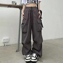 2023 Women Cargo Pants Streetwear Loose Casual Baggy Straight Trousers Vintage Wide Leg Pants Woman Pockets Joggers Y2k 28958 S tamsiai pilka spalva