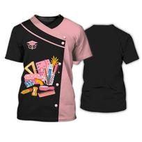Teachers Harajuku Uniform T-shirt Casual O-Neck Short Sleeve T-shirt Letter Printing Pullover Super Large Workwear Women's Top 2023 XS pink