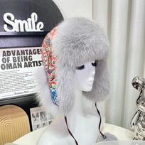 Žieminė šilta lapės kailio kepurė moterims kaštonų bombonešio kepurė Ushanka One Size (Adjustable) šviesiai pilka spalva