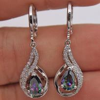 Delicate Rainbow Color Crystal Rhinestone Drop Dangle Hoop Earrings For Women 1Pair brown