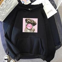 Juokingi Kawaii Shar Pei Dog Blow Bubble Gum Hoodies Moteriški Unisex Rudens ir Žiemos Kūrybiniai megztiniai Unisex Drabužiai Megztinis L black