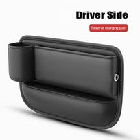 Automobilio sėdynės spragų užpildymo laikiklis su puodelio laikiklio įkrovimo anga Universal Fit Car Console Organizer Driver Side juoda