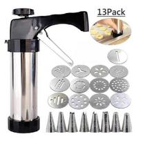 Cookies Gun Squeeze Cookie Machine Cream Gėlių gamybos pistoletas namų naudojimui, formų rinkinys 13 Pieces gray