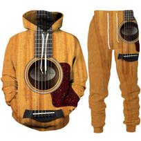 Juokingi vyriški 3D spausdinti gobtuvai/kelnės/kostiumas su gitara Harajuku Vintažinis porų sportinio kostiumo komplektas Asmenybė Hip Hop Gatvės apranga M black