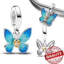 925 Sterling Silver Gradient Blue Butterfly Pendant Bracelet Fine Jewelry for Women Bangle DIY blue