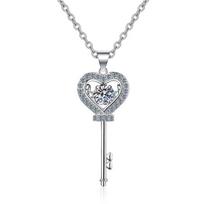 Moissanite karoliai moterims Love Heart Key Pakabukas 0,5 ct sterlingo sidabro laboratorijos deimantų karoliai su GRA sertifikatu Total 0.5 carat gray