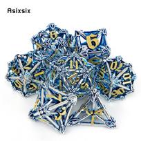 7 vnt. Sidabrinės Mėlynos Lapo Gėlės Metaliniai Kauliukai Tuščiaviduriai Metaliniai Poliedriniai Kauliukai Rinkinys Tinka Role-Playing RPG Stalo Žaidimui Kortų Žaidimui
