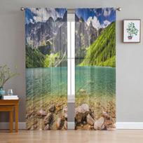 Kalnų pušų miško saulės tiulio užuolaidos miegamajam, modernios voile užuolaidos, namų dekoracija, langų užuolaidos 135W x 114H(cm) black