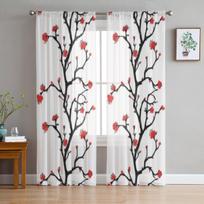 Vyšnių žiedų šakos Gražios permatomos užuolaidos svetainės langams, skaidrios Voile tiulio užuolaidos miegamojo užuolaidos 135W x 114H(cm)