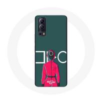 Coque Vivo Y72 Squid Game Soldat Rouge avec Masque Cercle Fond Vert