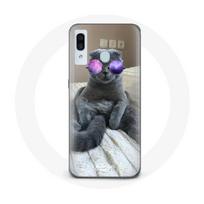 Coque pour Samsung Galaxy A20 Chat avec Lunettes de vue violettes violetinė