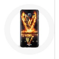 Coque pour Samsung Galaxy j7 2016 Vikings Série Saison 6 logo V Epée de Feu Fond Noir