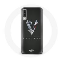 Coque pour Samsung Galaxy A70 Vikings Série Saison 6 logo V Epée Gris Fond Noir pilka